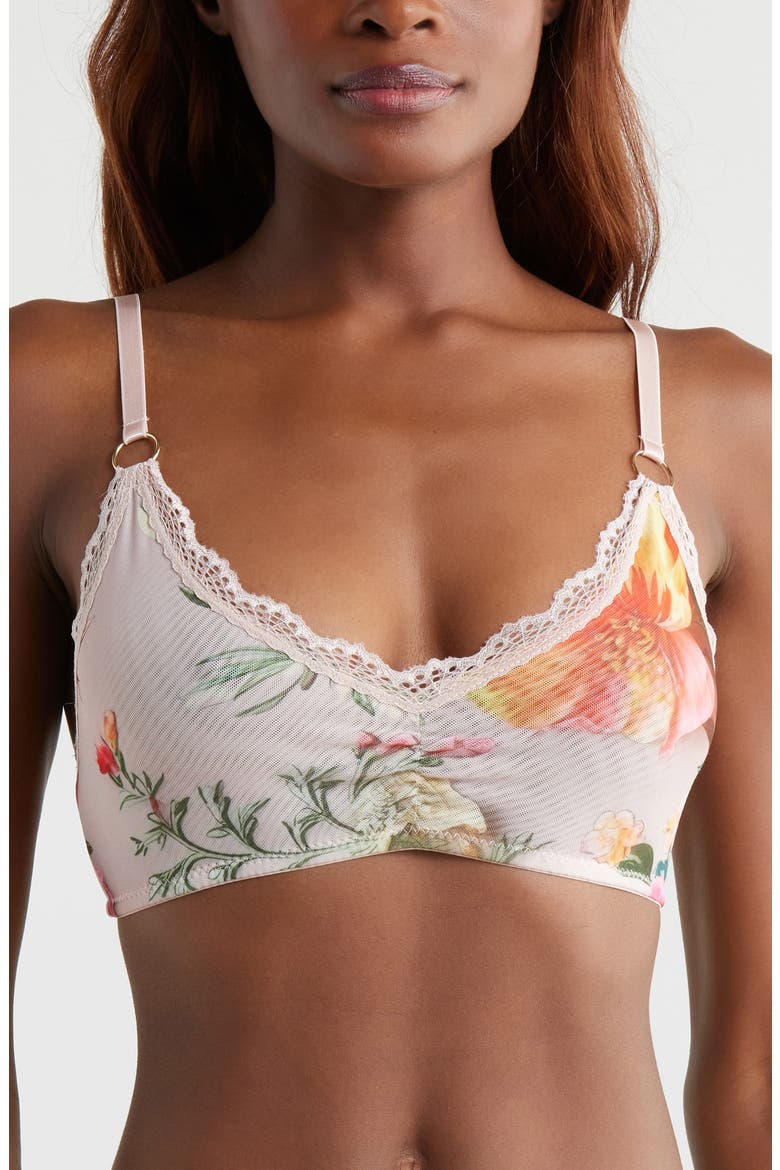 Lace Trim Stretch Mesh Bralette, Main, color, 3D FLORAL