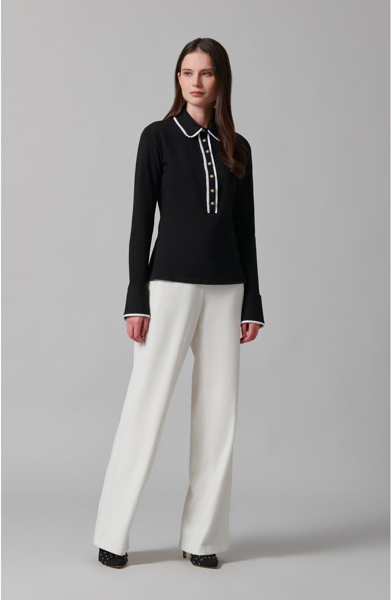 Anne Fontaine Women's Shirt  Faustine Black Designer Long Sleeve Shirt In Cotton Poplin With Pointed Collar, Alternate, color, Black