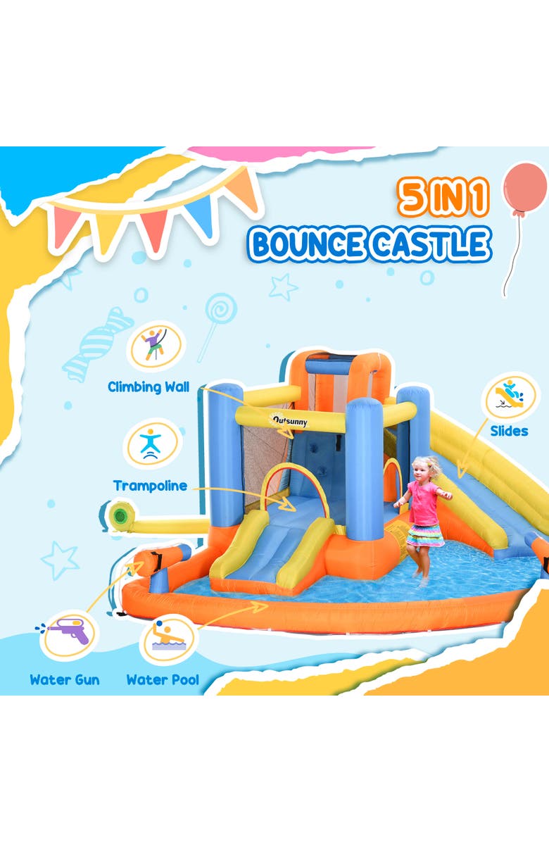 Outsunny 5-in-1 Kids Inflatable Water Slide Bounce House Water Park Jumping Castle, Alternate, color, Multi Color