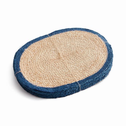 Jute Coil Oval Placemats, Set of 8 - Natural/Navy