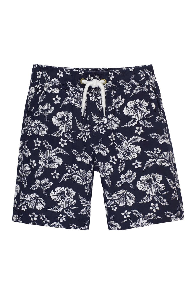 Boys' Relaxed Linen Short, Toddler, Main, color, Navy Hibiscus Linen