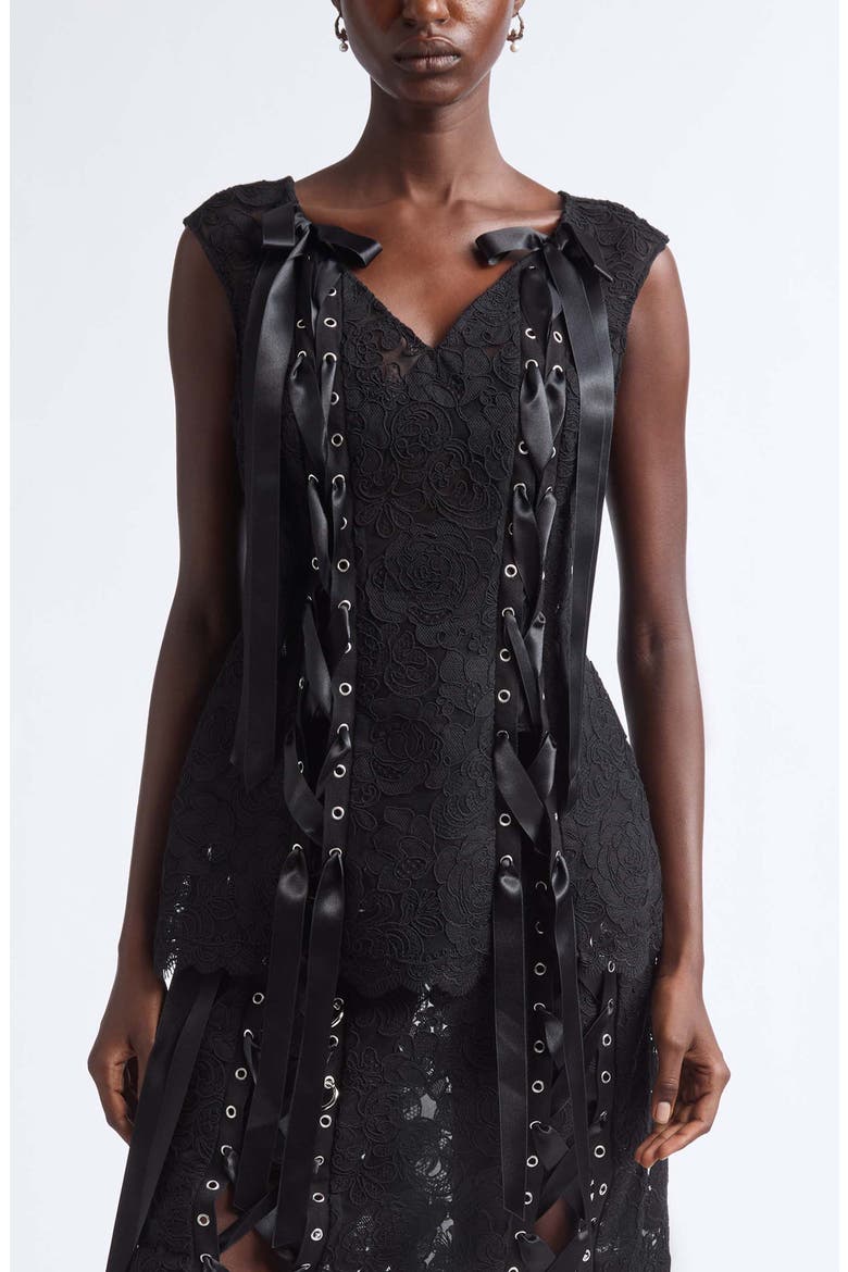 Unraveling Ribbon Portrait Top, Main, color, BLACK
