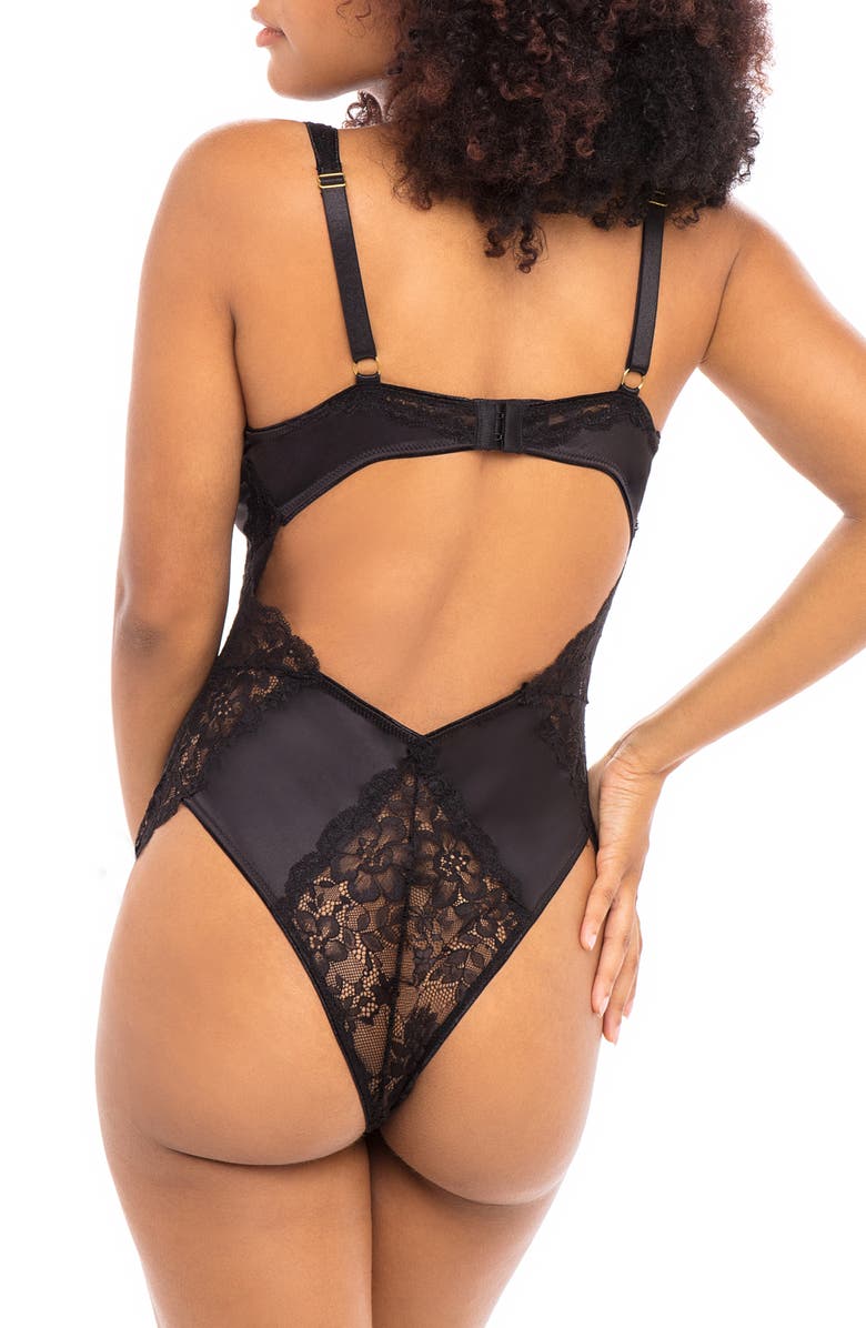 Oh La La Cheri Plunge Neck Underwire Teddy with Lace Insets, Alternate, color,