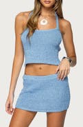 EDIKTED Shaylee Sequin Halter Crop Sweater Tank