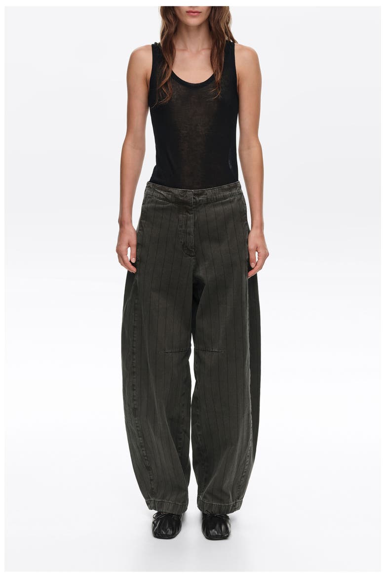 Barrel Cut Striped Denim Trousers, Main, color, WASHED BROWN