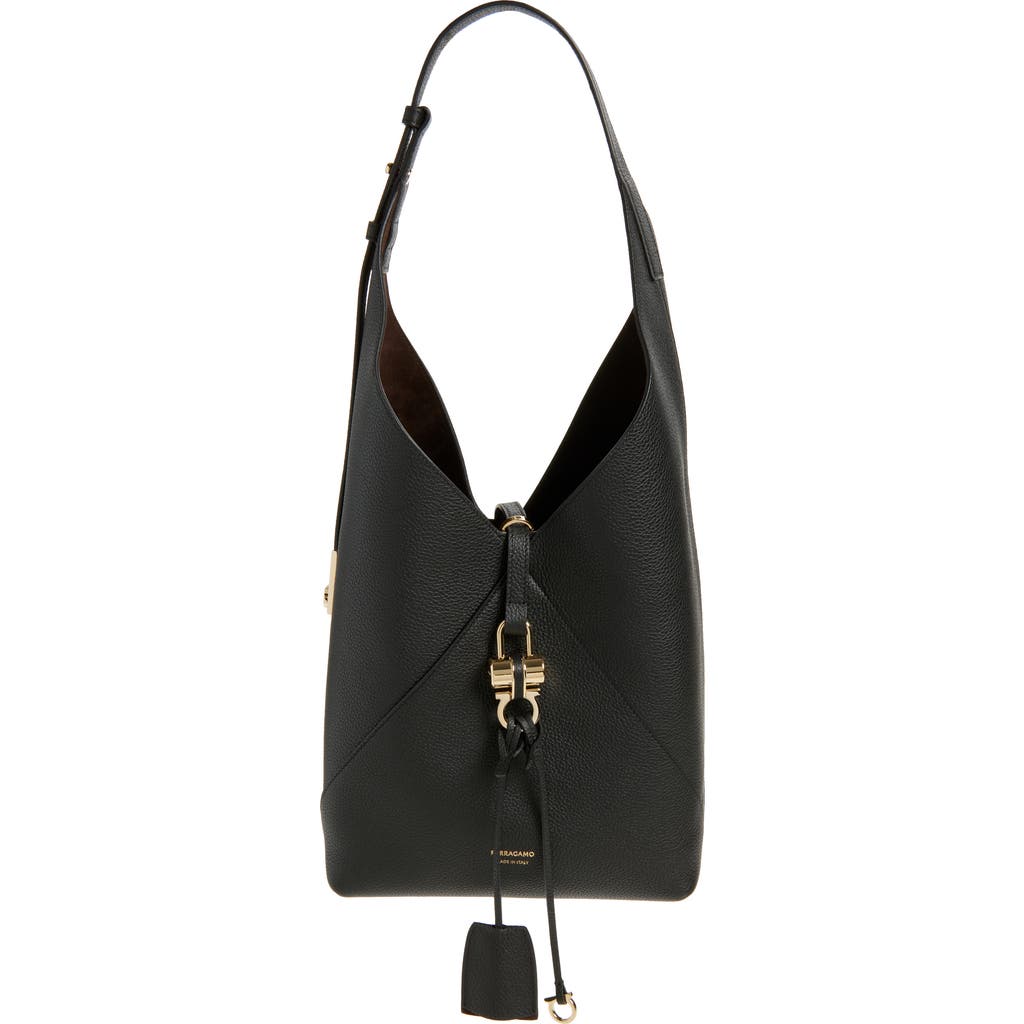 Ferragamo Hobo Medium Bag With Gancino Locker Shoulder Bags Black