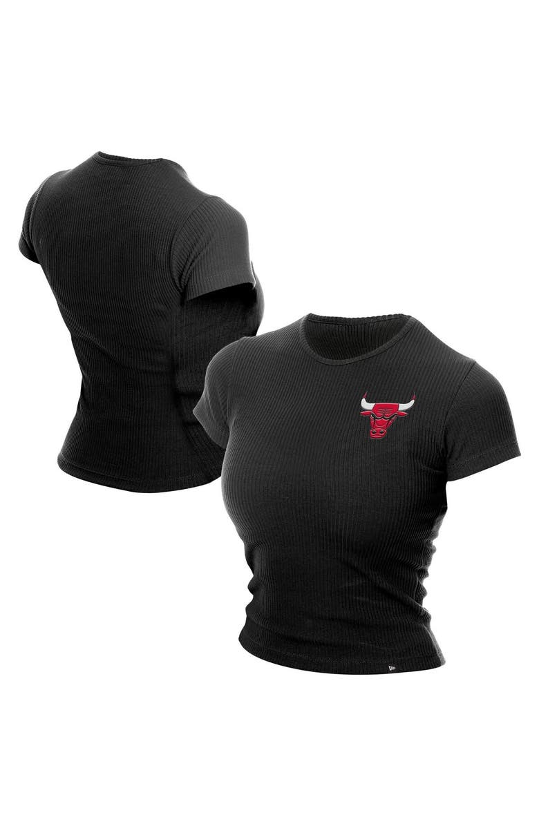 New Era Women's New Era  Black Chicago Bulls Leisure Collection Baby Doll Cropped T-Shirt, Main, color, Black