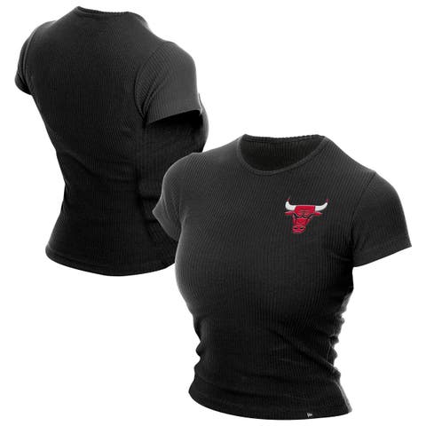 Women's New Era  Black Chicago Bulls Leisure Collection Baby Doll Cropped T-Shirt