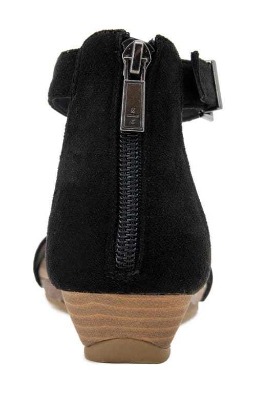 Reaction Kenneth Cole Glytoni Fringe T-strap Sandal In Black Micro
