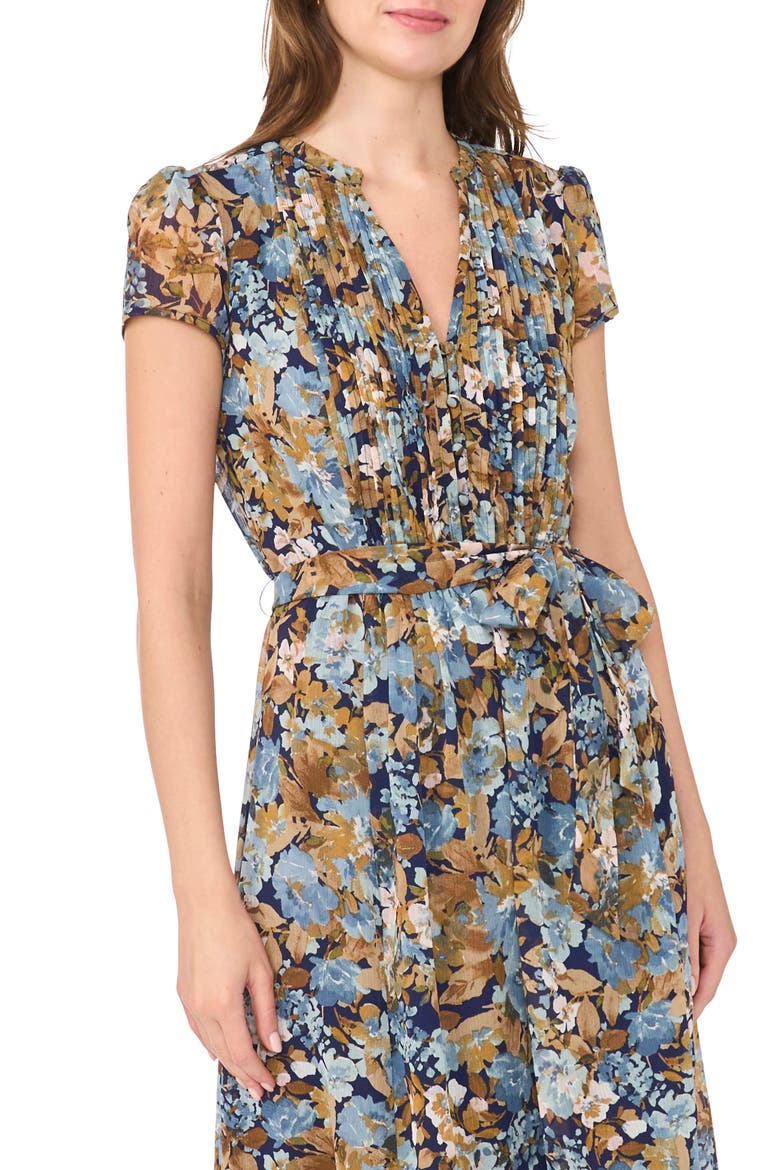 Cap Sleeve Pintuck Midi Dress, Alternate, color, BLUE MULTI
