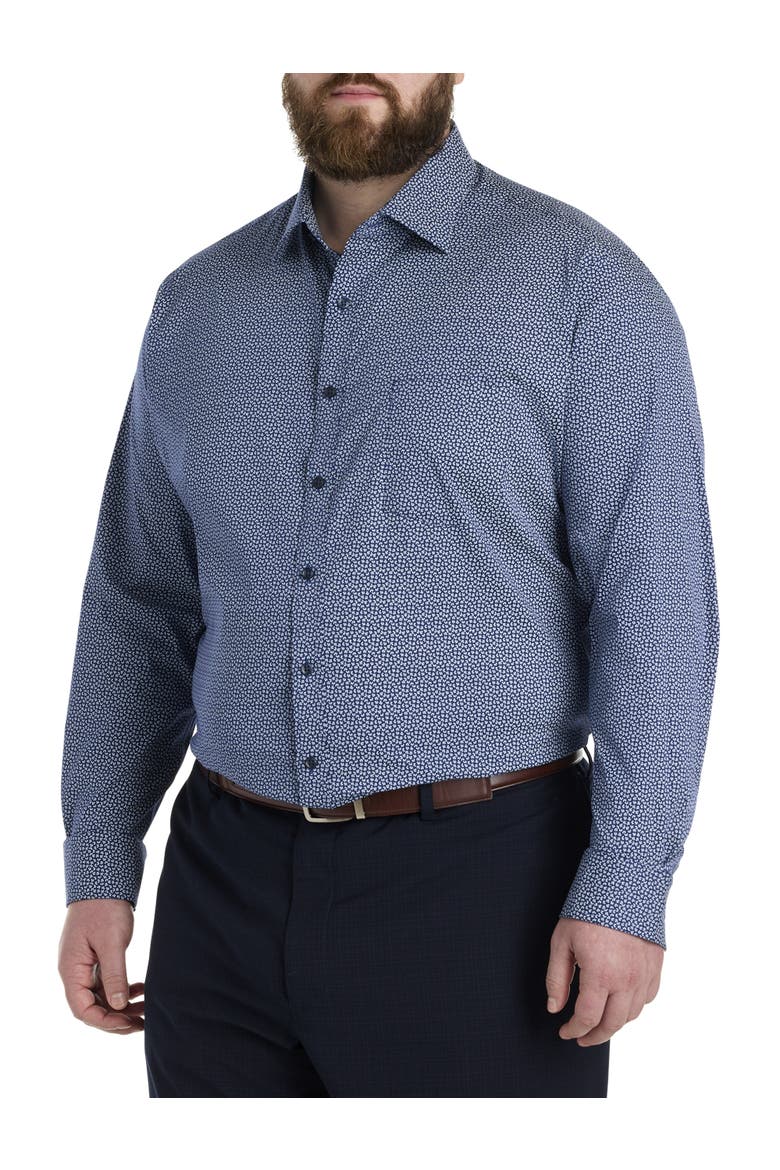 Big & Tall Abstract Patterned Performance Dress Shirt, Alternate, color, NAVY
