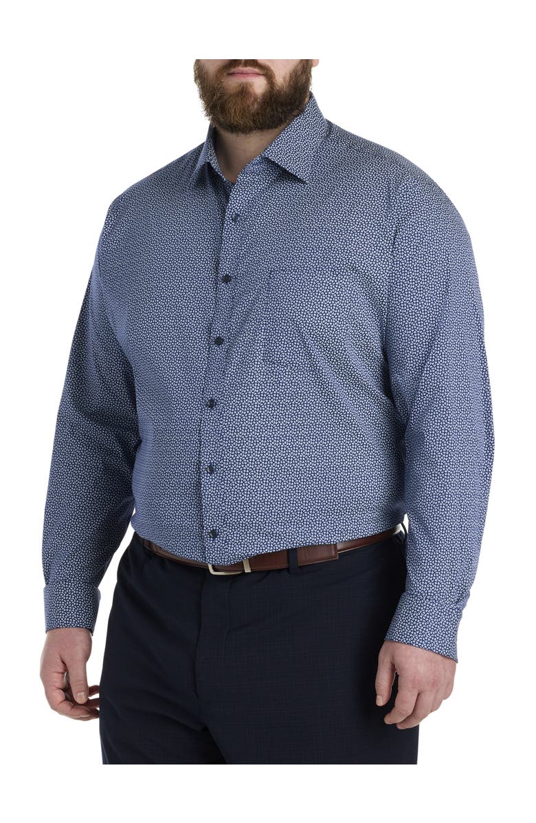 Michael Kors Big & Tall Abstract Patterned Performance Dress Shirt, Alternate, color, Navy