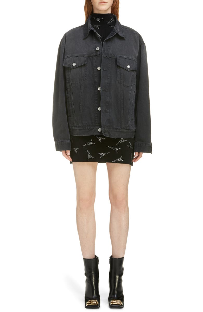 Balenciaga Embellished Logo Denim Jacket, Alternate, color,