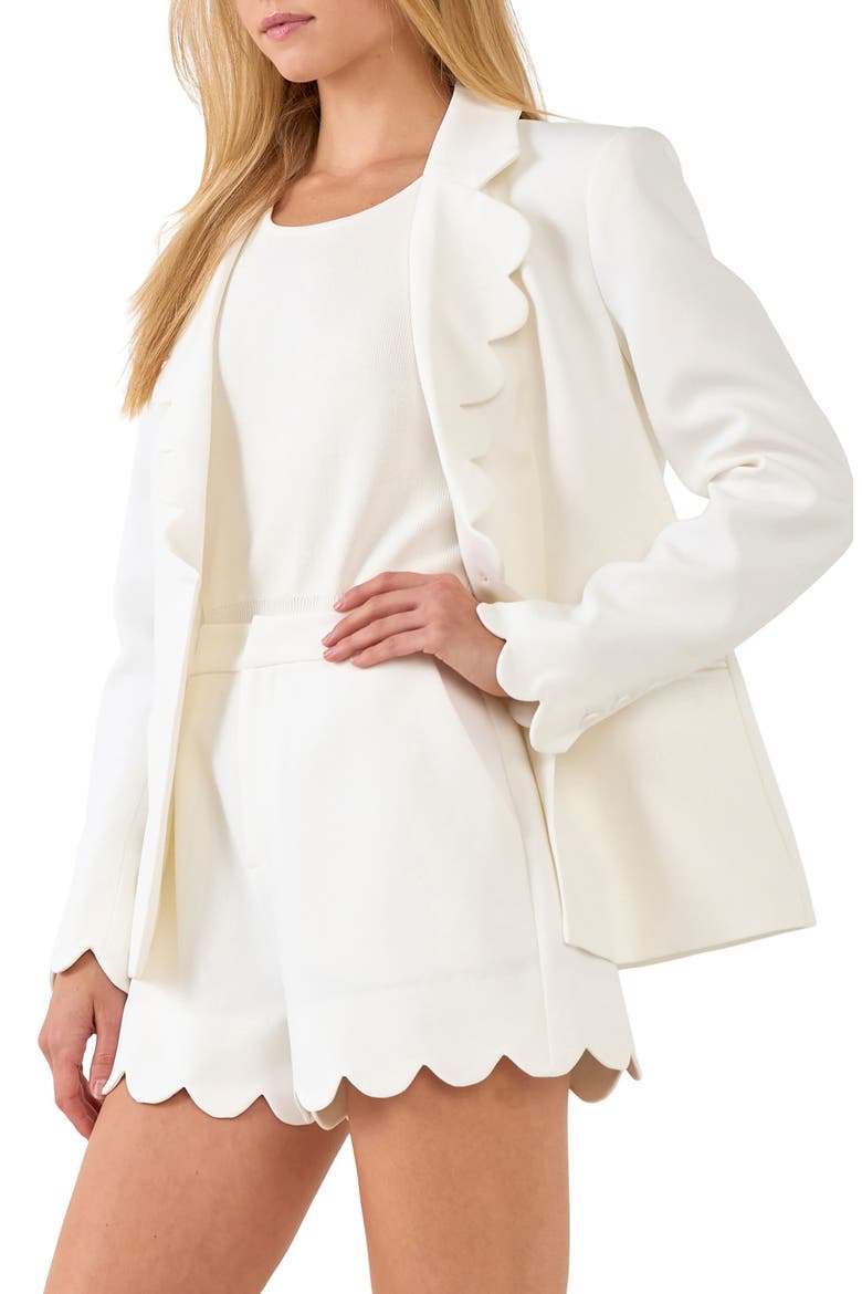 Scallop Single Button Blazer, Alternate, color, WHITE