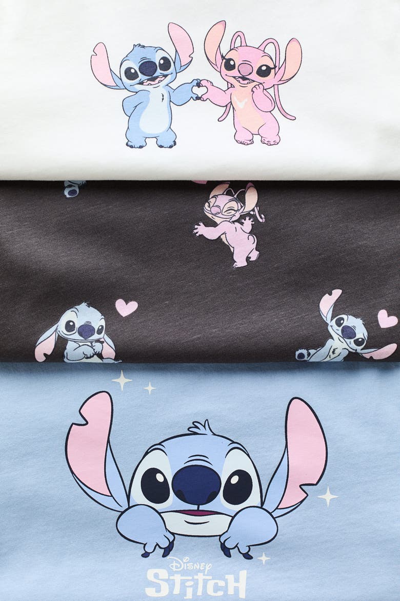 3-pack Printed Cotton T-shirts, Alternate, color, Light blue/Lilo & Stitch