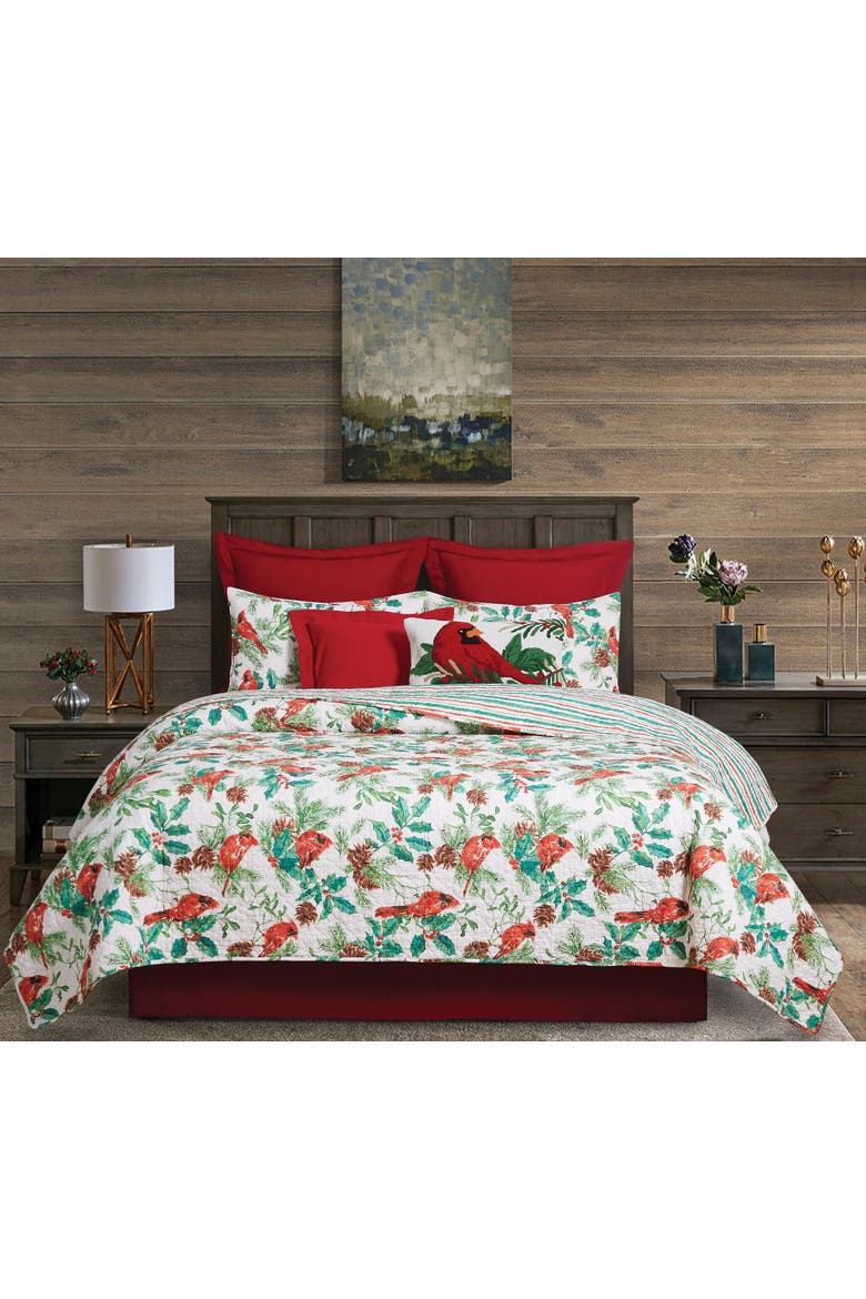 Delwyn Cardinal Cotton Quilt Set  - Reversible and Machine Washable, Alternate, color, Red