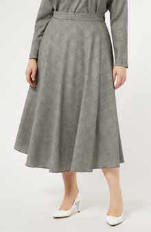Marina Rinaldi Pelota Check Wool Blend Midi Skirt