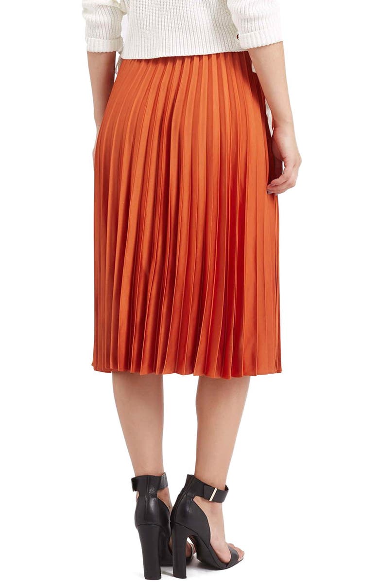 Topshop Pleated Satin Midi Skirt, Alternate, color, 