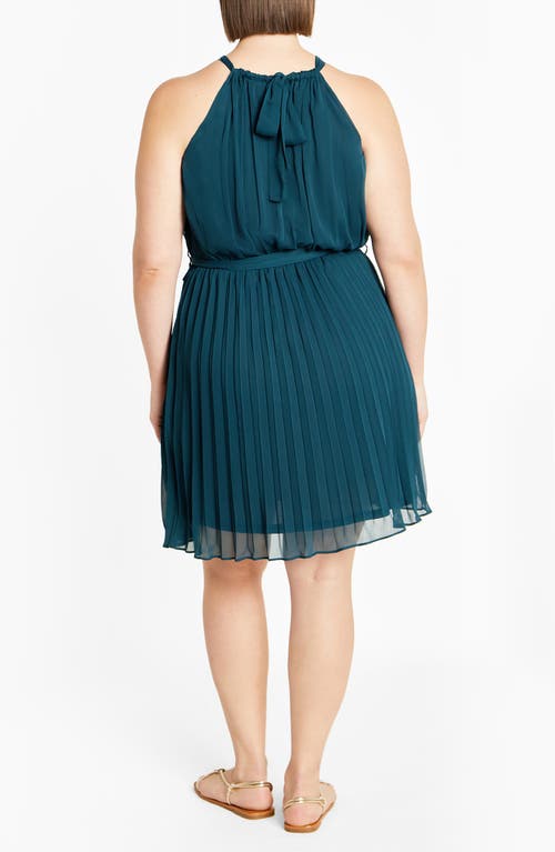 City Chic Luna Pleated Dress In Green