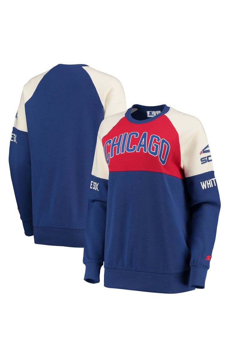 STARTER Women's Starter Royal/Red Chicago White Sox Baseline Raglan Pullover Sweatshirt, Main, color, 