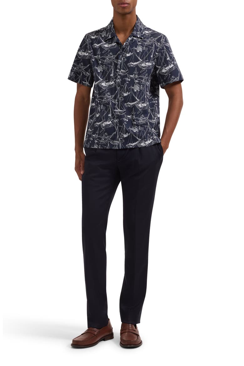 Jackson Marina Print Stretch Cotton Camp Shirt, Alternate, color, NAVY
