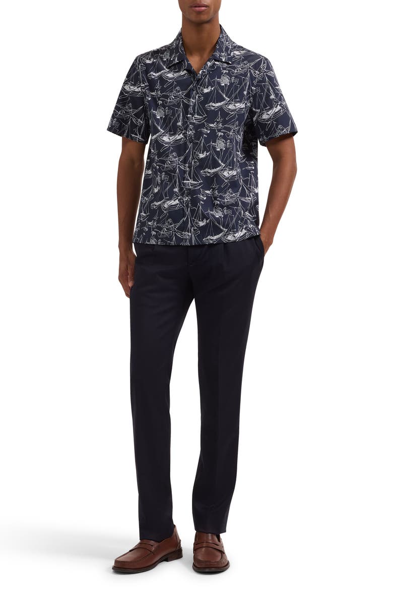 Bugatchi Jackson Marina Print Stretch Cotton Camp Shirt, Alternate, color, Navy