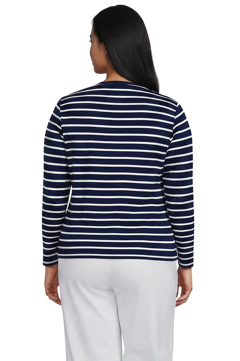 Plus Size Supima Cotton Long Sleeve Crewneck T-Shirt, Alternate, color, Deep Sea/Ivory Breton Stripe