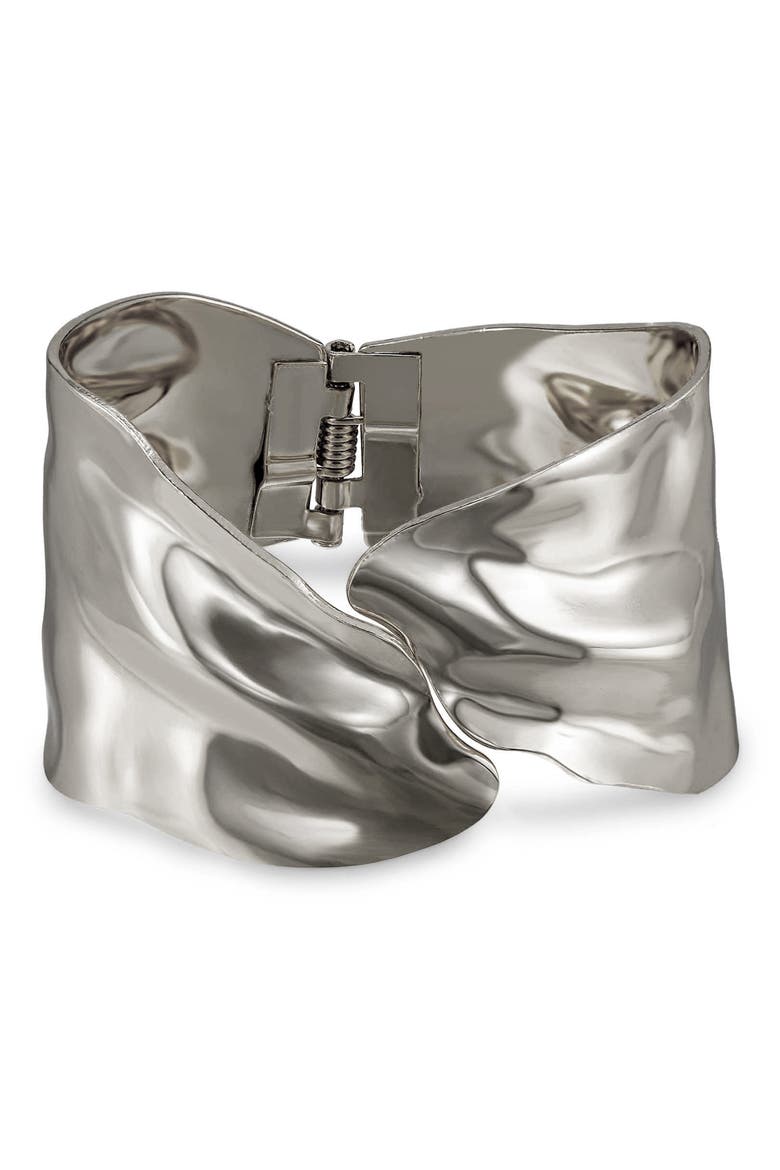 Abstract Cuff Bracelet, Main, color, RHODIUM
