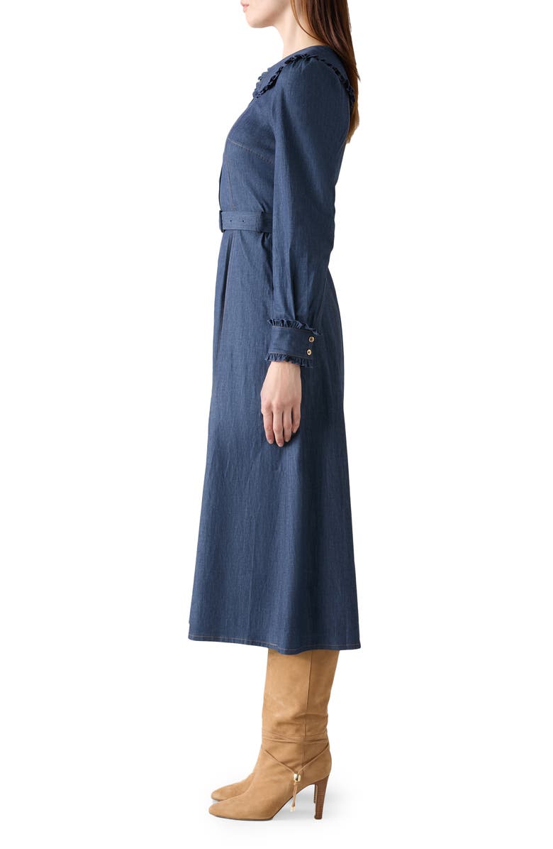 LK Bennett Pippa Long Sleeve Frill Shirtdress, Alternate, color, Blue Denim