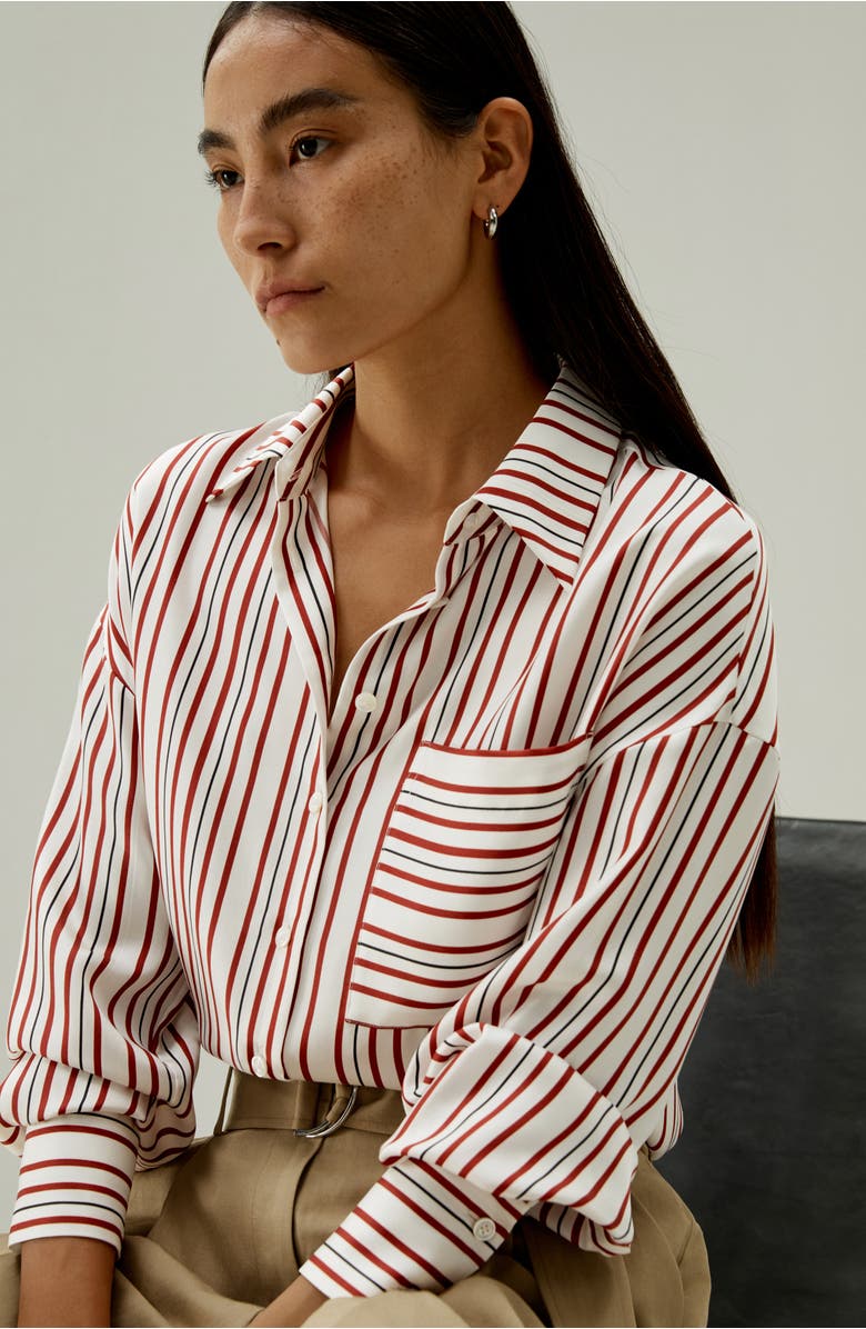 Lilysilk Oversized Striped Silk-Twill Shirt for Women, Alternate, color, Munich Stripe