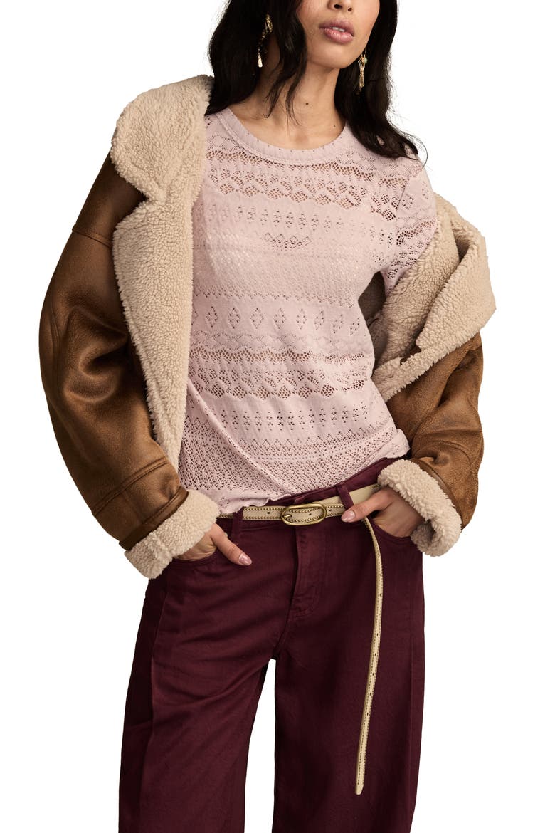 Lace Long Sleeve Crewneck Top, Alternate, color, SEPIA ROSE