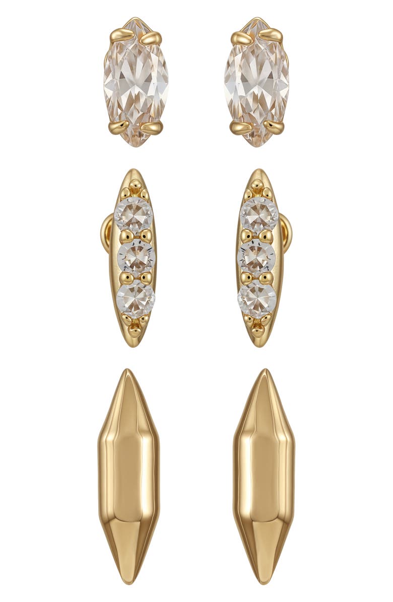 Vince Camuto Set of 3 Assorted Stud Earrings, Main, color, Gold