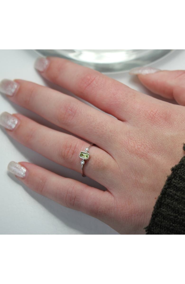 LuvMyJewelry Emerald Cut Peridot & Diamond Birthstone Ring in 14K Gold, Alternate, color, White Gold