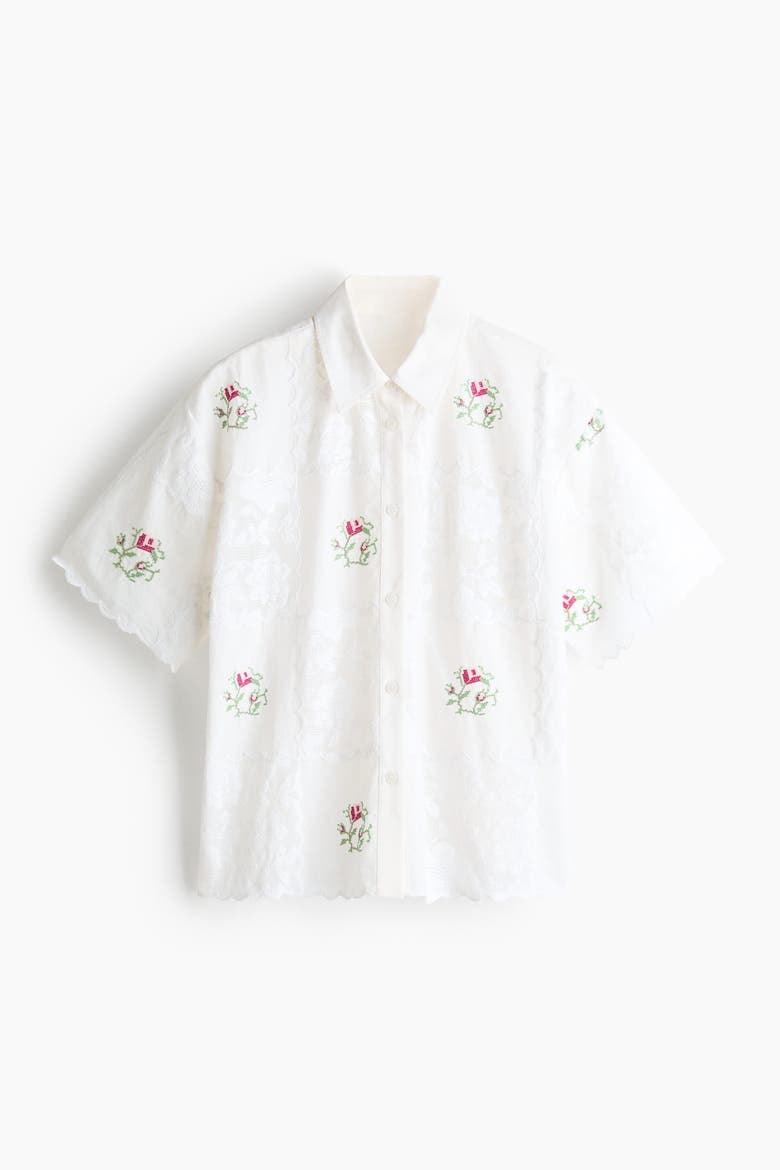 Embroidered Beach Shirt, Alternate, color, White/flowers