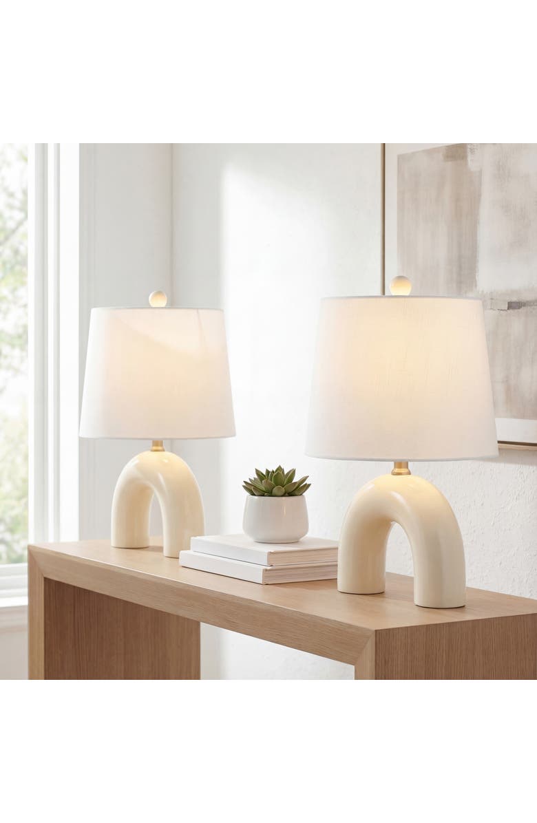 JONATHAN Y Zadie 17.75" Scandinavian Minimalist Ceramic Arch LED Table Lamp, Main, color, Almond