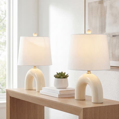 Zadie 17.75" Scandinavian Minimalist Ceramic Arch LED Table Lamp (Set of 2)