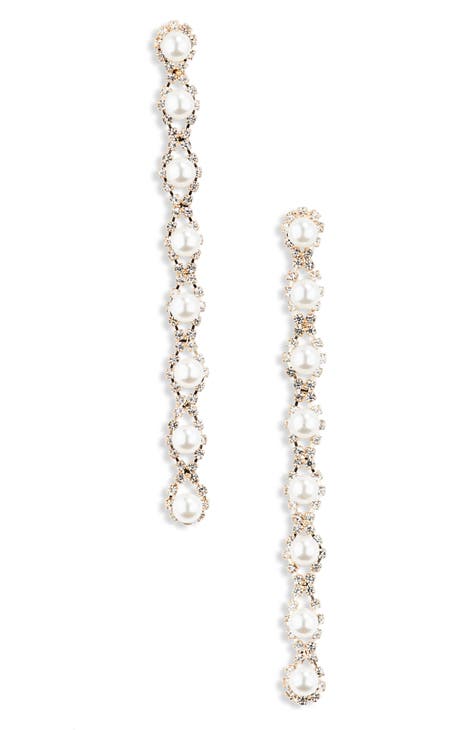 Crystal Frame Imitation Pearl Drop Earrings