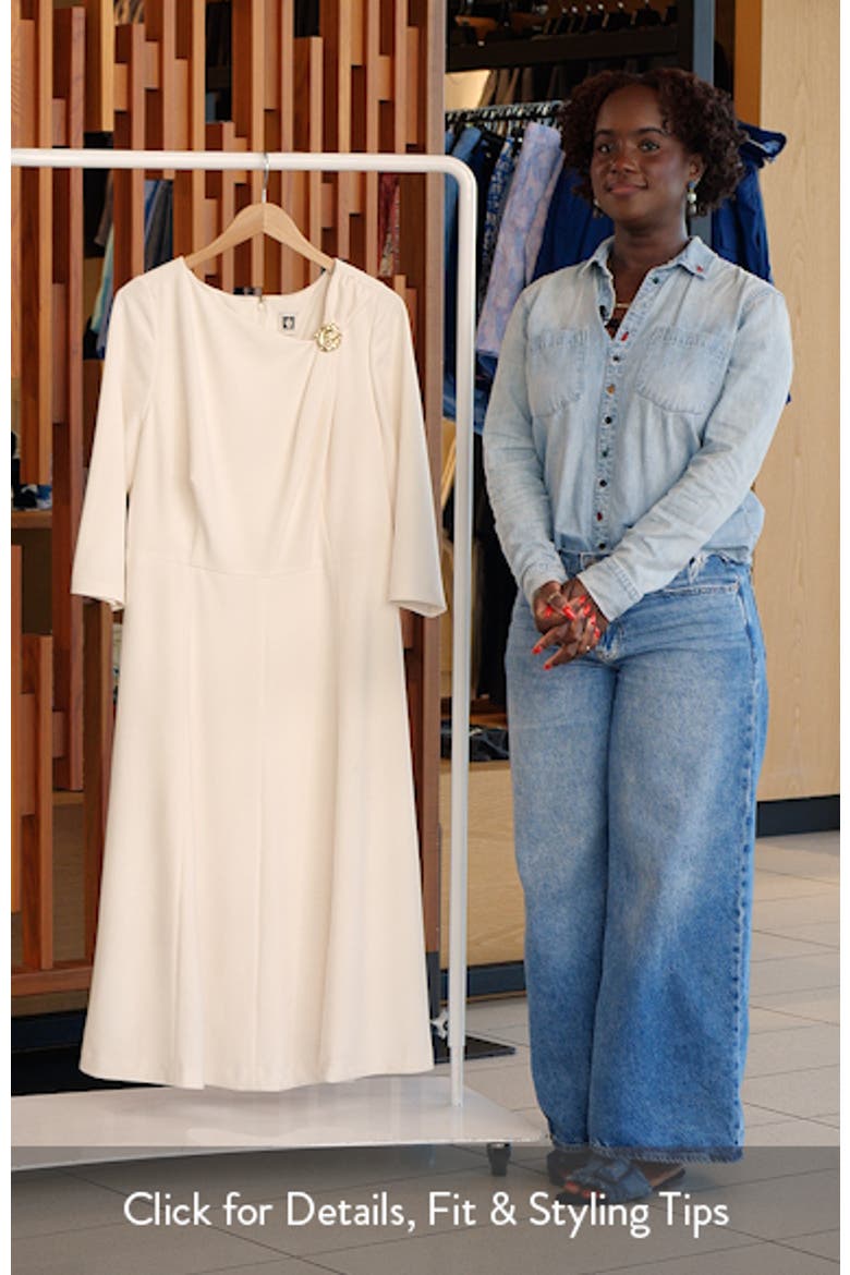 Shoulder Pin Asymmetric Long Sleeve Midi Dress video