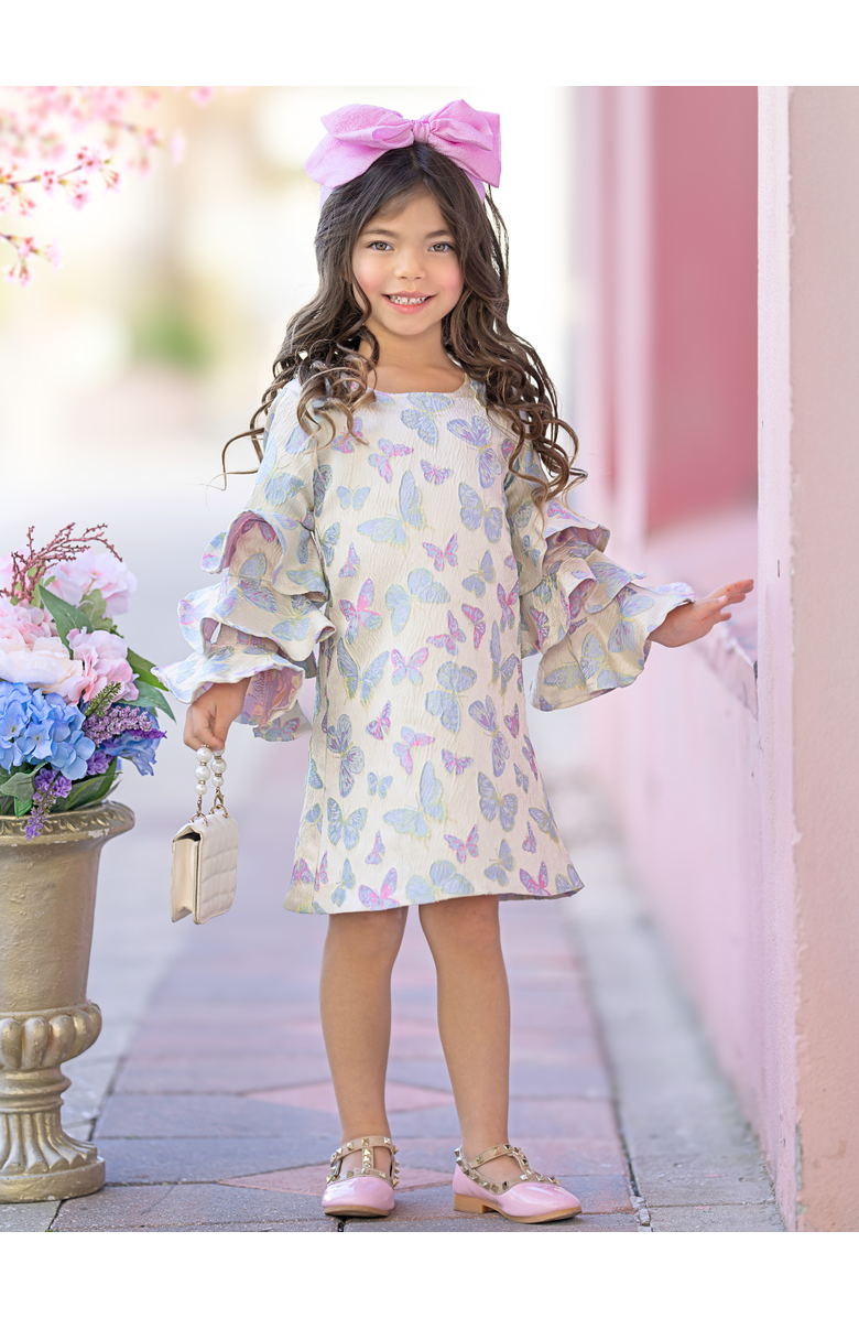 Mia Belle Girls Girls Bloom  Floral Ruffle Sleeve Dress, Alternate, color, Ivory