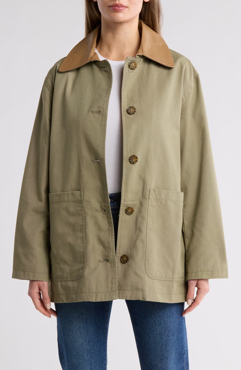 Lucky Brand Faux Leather Collar Barn Jacket, Main, color, Pistachio