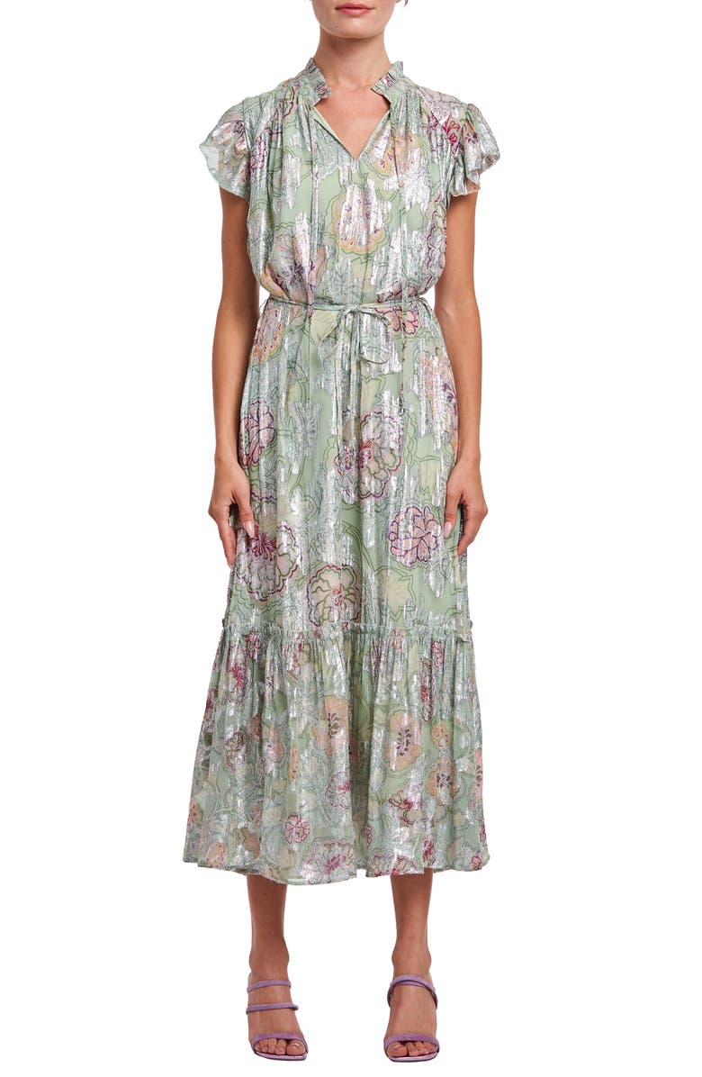 CIEBON Hilma Metallic Floral Print Maxi Dress, Main, color, 