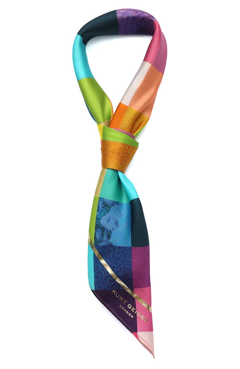 Kurt Geiger London Stained Glass Silk Bandana Scarf, Alternate, color, Classic Rainbow