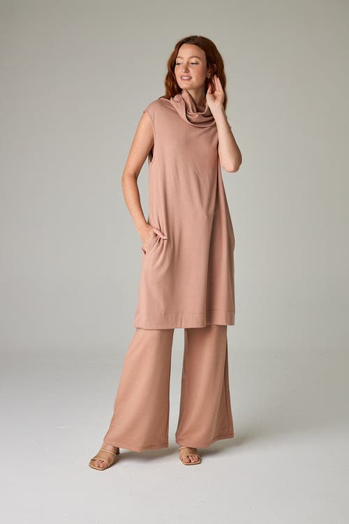 Eavolu Kakadu Eco-luxe Rib Sleeveless Funnel Neck Tunic/dress In Neutral