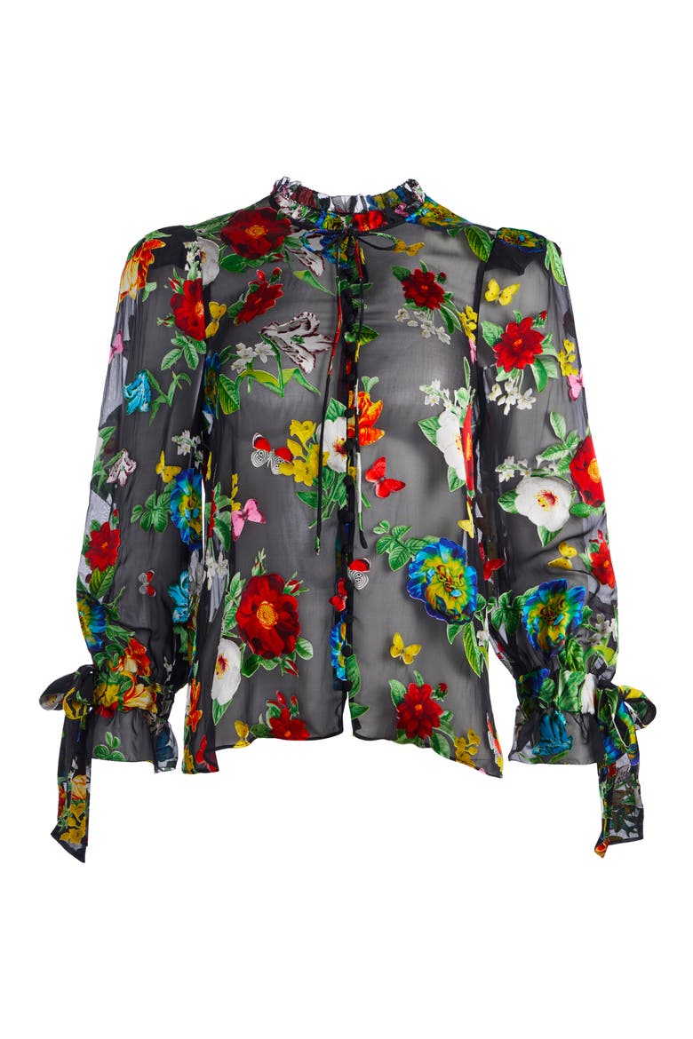 Julius Floral Print Tie Sleeve Blouse, Alternate, color, ATRIUM FLORAL BLACK