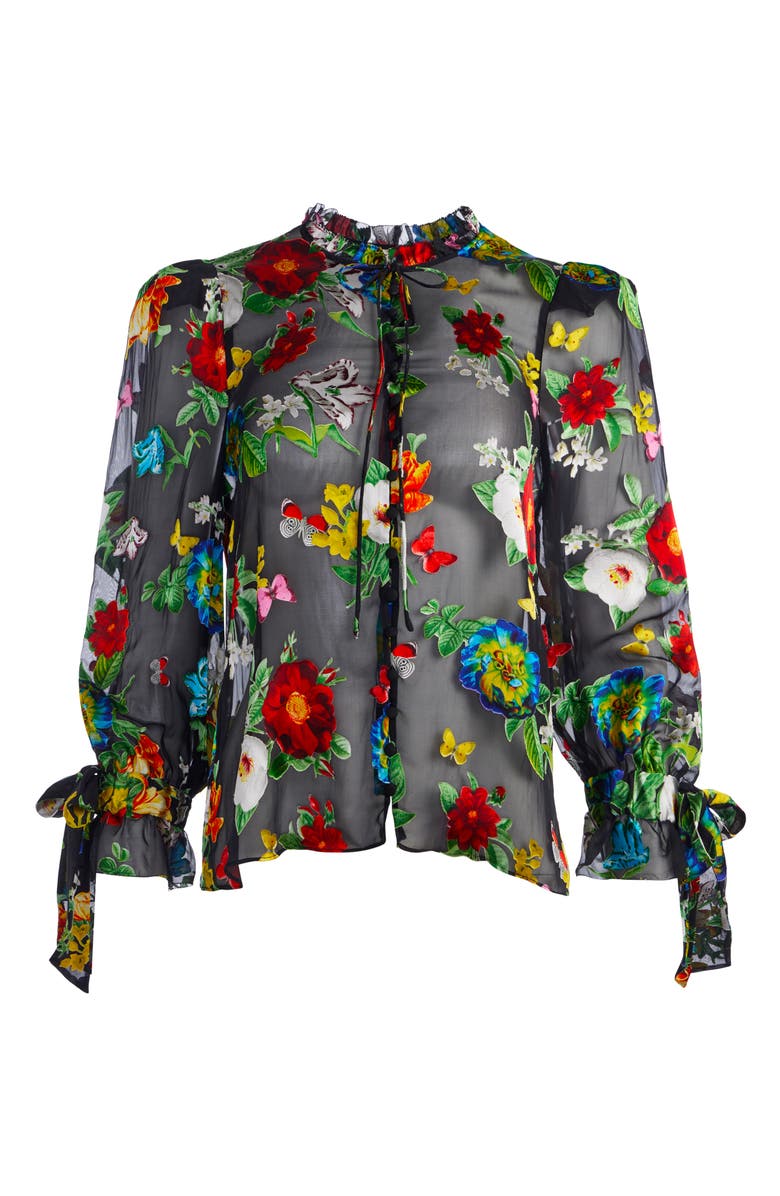 Alice + Olivia Julius Floral Print Tie Sleeve Blouse, Alternate, color,