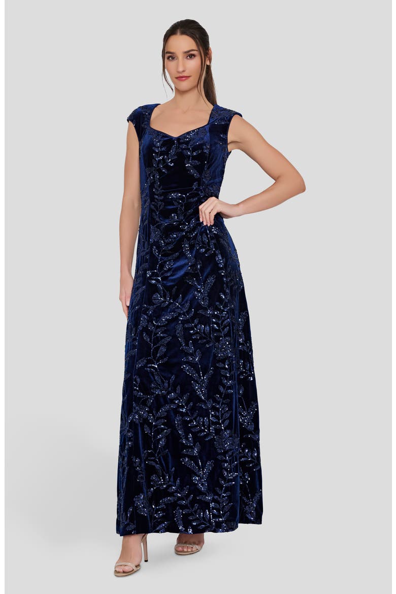 Sequin Velvet Gown, Alternate, color, NAVY
