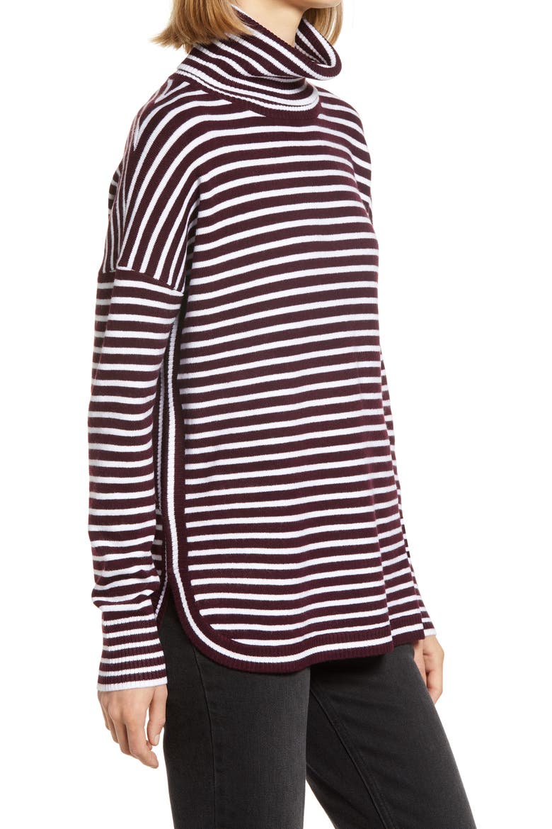 Women's Babysoft Stripe Turtleneck Top, Alternate, color, EVENING WINE/ WINTER WHITE
