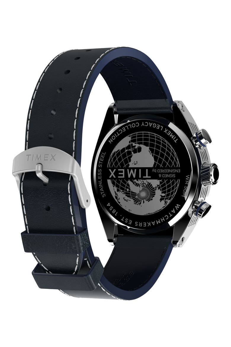 Legacy Tonneau Chronograph Leather Strap Watch, 42mm, Alternate, color, BLUE