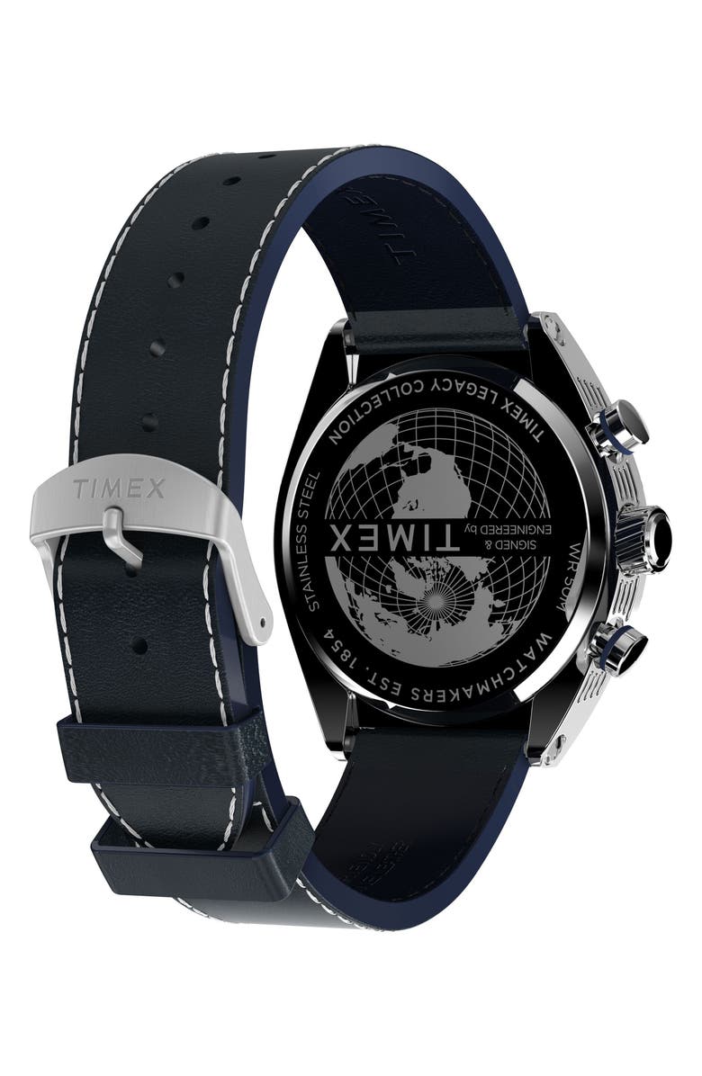 Timex<sup>®</sup> Legacy Tonneau Chronograph Leather Strap Watch, 42mm, Alternate, color, Blue