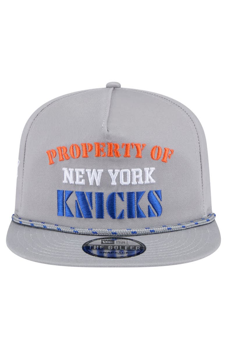 New Era Men's New Era Gray New York Knicks Throwback Property Of Golfer Snapback Hat, Alternate, color, Gray